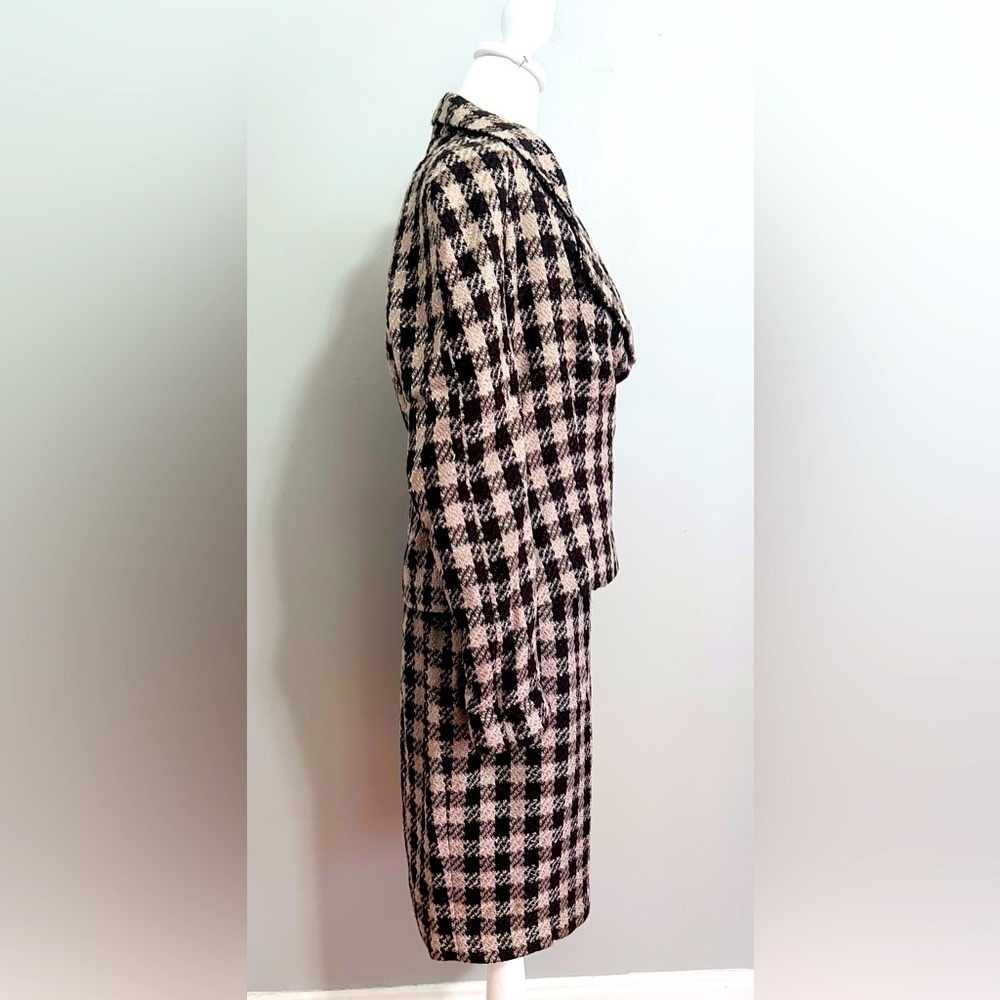 Ellen Tracy Size 6 Brown & Beige Gingham Tweed Skirt Suit Set Careerwear - Picture 3 of 7